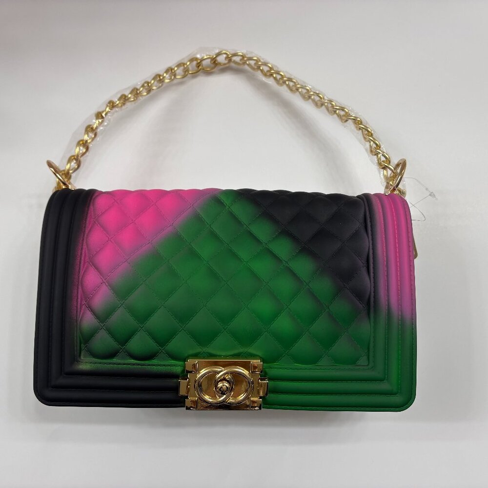 Jelly Multi-Color Quilted Crossbody Bag With Gold Chain & Accents - NWT